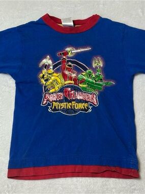 VTG 2006 Power Rangers Mystic Force Shirt Kids 7 Red Blue Layered Y2K Tee